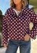 Give your fall layers a playful update with this wine-colored polka dot jacket from Entro. The rich wine shade is covered in classic white polka dots, creating a fun statement print that still pairs easily with your favorite seasonal neutrals. A collared neckline and button-down front give it a classic jacket feel, while tie details at the front and sides of the hem add a unique finishing touch. 