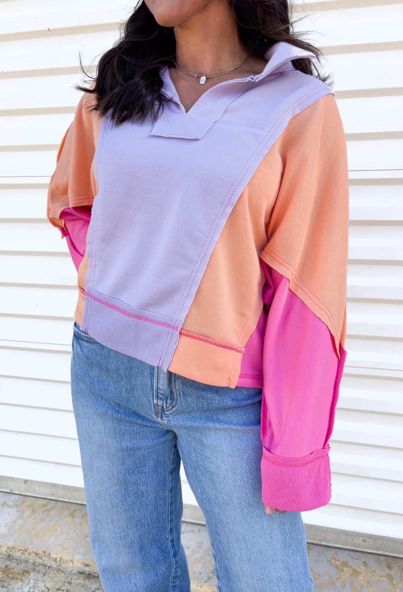 Sunset Bloom Color Block Pullover - Groovy's