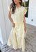 This yellow and white stripe two piece set is bringing all the sunshine to your warm weather wardrobe! The short sleeve top features cuffed sleeves and a subtle keyhole closure for a polished touch, while the matching tiered midi skirt with an elastic waistband keeps things comfortable and flattering. Made from breathable 100% cotton, this set is perfect for warm days filled with brunch plans, baby showers, or weekend outings. 