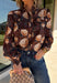 Bring a fresh twist to your fall wardrobe with this beautifully detailed blouse from Fate. Featuring a rich brown leopard-inspired print accented with a soft neutral floral design, this feminine top effortlessly blends bold style with timeless charm. The button-front silhouette is finished with a subtle ruffle neckline and delicate ruffle details throughout the front and back for added texture. 