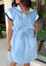 This light blue short sleeve dress is the perfect mix of sporty and cute for summer! Designed with a quarter zip neckline and elastic self-tie waist, it gives you that flattering, adjustable fit while keeping things comfortable for all-day wear. The navy, light blue, and white athletic stripe detail along the front, neckline, and cuffs adds a fun, energetic touch that makes this one stand out. Finished with side pockets (always a win), it’s perfect for everything from errands to casual plans. 