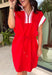 This red short sleeve dress is the perfect mix of sporty and cute for summer! Designed with a quarter zip neckline and elastic self-tie waist, it gives you that flattering, adjustable fit while keeping things comfortable for all-day wear. The red, pink, and white athletic stripe detail along the front, neckline, and cuffs adds a fun, energetic touch that makes this one stand out. Finished with side pockets (always a win), it’s perfect for everything from errands to casual plans.