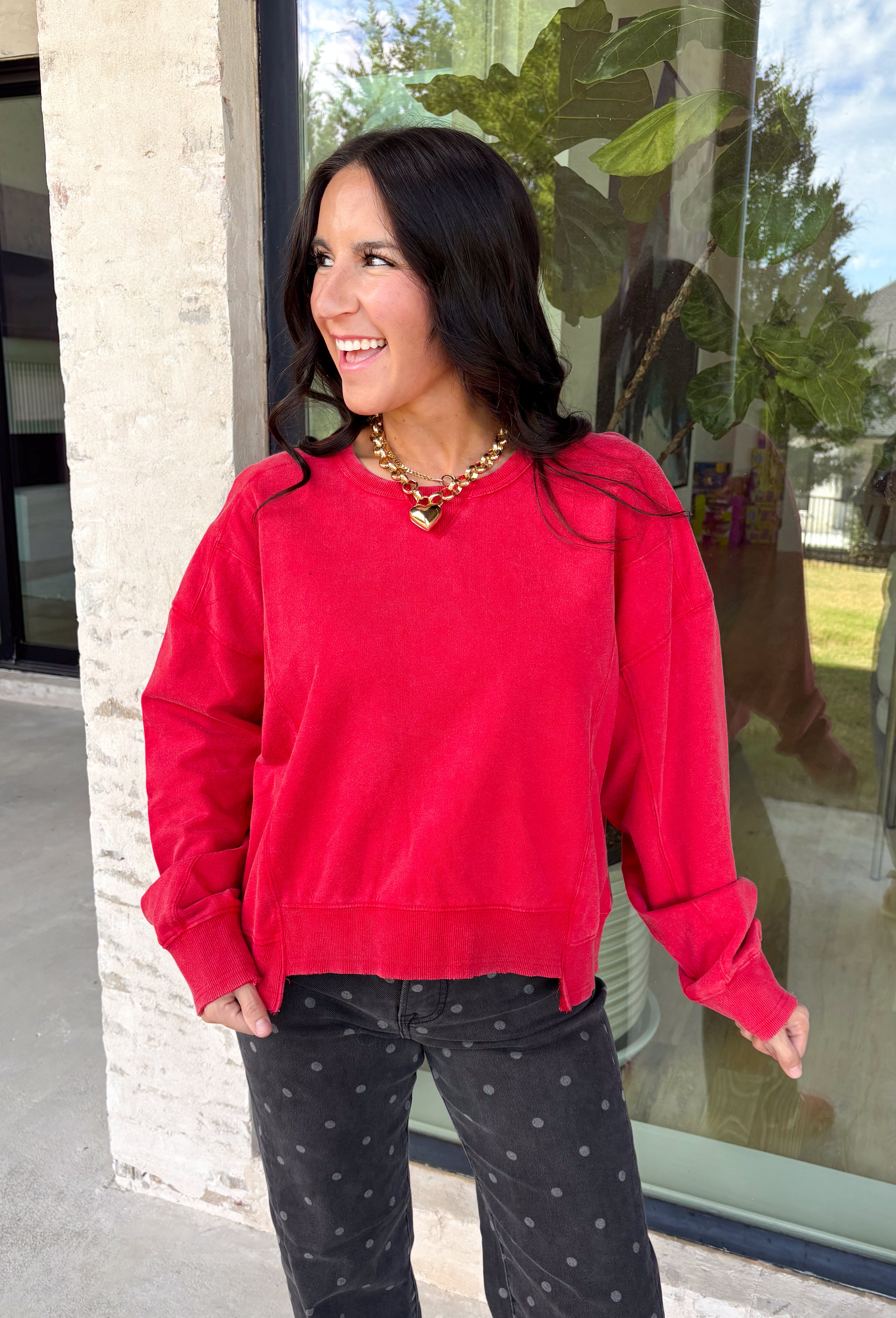 Nothing beats a perfectly broken-in sweatshirt, and this vintage-inspired pullover from Double Zero is one you'll reach for on repeat. Designed in a relaxed red wash, this lightweight sweatshirt has that lived-in look and feel you love from the very first wear. Ribbed trim at the neckline, cuffs, and hem adds a timeless finish, while the relaxed fit makes it perfect for layering or wearing on its own. 