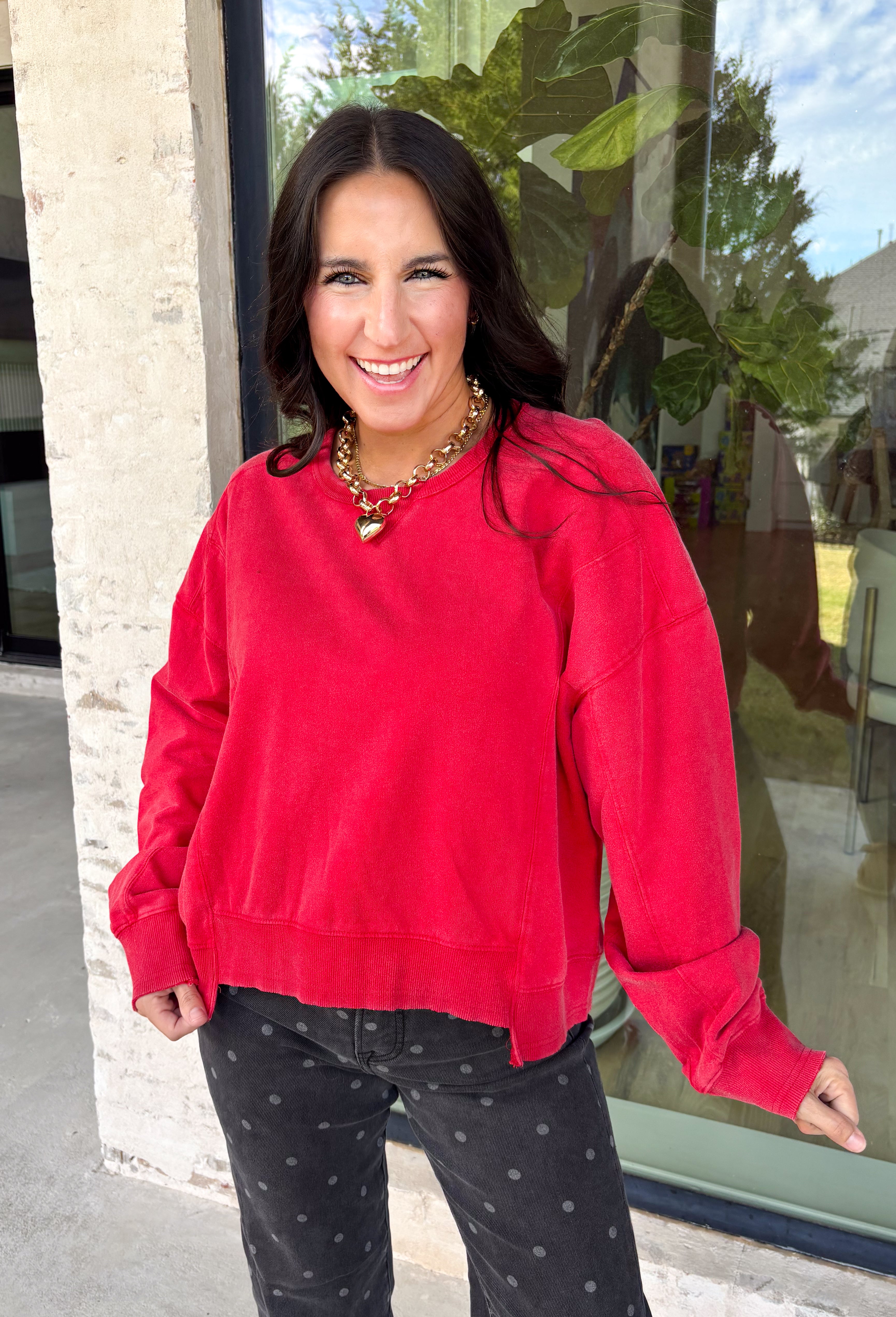 Nothing beats a perfectly broken-in sweatshirt, and this vintage-inspired pullover from Double Zero is one you'll reach for on repeat. Designed in a relaxed red wash, this lightweight sweatshirt has that lived-in look and feel you love from the very first wear. Ribbed trim at the neckline, cuffs, and hem adds a timeless finish, while the relaxed fit makes it perfect for layering or wearing on its own. 