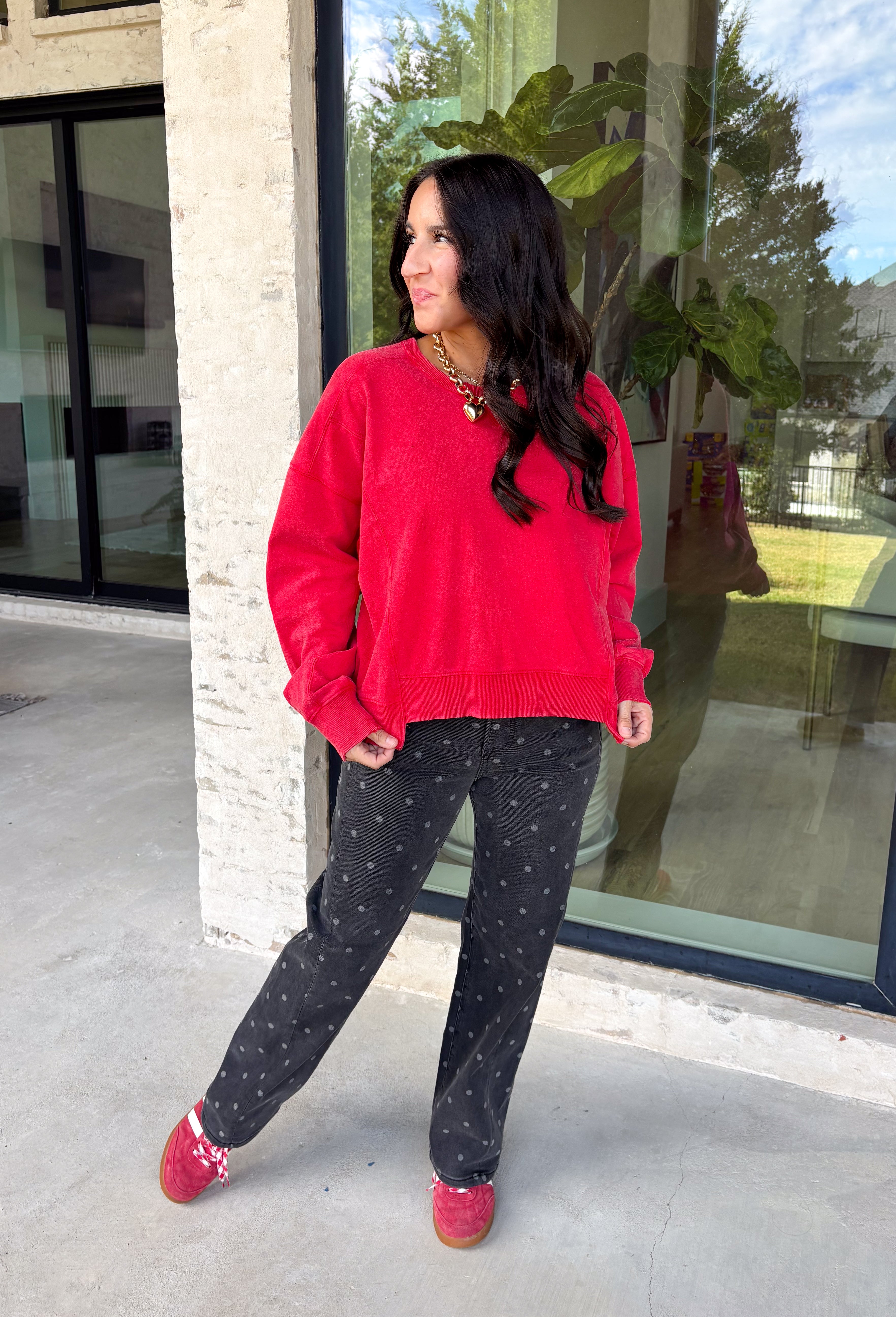Nothing beats a perfectly broken-in sweatshirt, and this vintage-inspired pullover from Double Zero is one you'll reach for on repeat. Designed in a relaxed red wash, this lightweight sweatshirt has that lived-in look and feel you love from the very first wear. Ribbed trim at the neckline, cuffs, and hem adds a timeless finish, while the relaxed fit makes it perfect for layering or wearing on its own. 