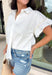 This white ruffle sleeve top is such an effortlessly polished piece for summer! The pearl trim detail adds the prettiest, elevated touch, while the ruffle sleeves bring in a soft, feminine feel. Designed with a classic collared neckline and button front, it’s the perfect mix of timeless and fresh. Lightweight with a hint of stretch, it’s comfortable enough for all-day wear while still looking put together. Whether you're heading to work, brunch, or a casual dinner, this top makes styling so easy. 
