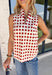 Add a touch of playful charm to your everyday wardrobe with this effortlessly polished sleeveless top from Entro. Featuring a soft ecru backdrop with a rust polka dot print and subtle pops of pink, this lightweight blouse is full of warm seasonal color. The flattering v-neckline keeps the look timeless, while the pleated back detail adds beautiful movement and an easy, flowy fit. 