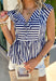 Nothing says effortless spring style quite like navy and white stripes. This classic collared top by Fate gets a fresh update with a flattering front tie detail that adds just the right touch of charm. Crisp yet relaxed, it’s the kind of piece you’ll reach for on sunny mornings, weekend brunch dates, and everything in between. Lightweight and breathable in 100% cotton, this striped beauty pairs perfectly with white denim, cutoffs, or your favorite wide-leg jeans for that easy coastal-inspired look.
