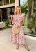 This neutral floral midi dress is such a soft, feminine favorite for summer! The pink floral print with hints of blue and green adds the prettiest pop of color while still feeling easy and wearable for any occasion. The smocked waist creates a flattering, comfortable fit, and the ruffle sleeves add that extra touch of charm. Finished with a v-neckline, side pockets, and a fully lined design, it’s as functional as it is pretty. Perfect for any warm weather special occasion—just add sandals and go. 