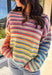 Brighten up chilly days with this cozy stripe knit sweater. Designed in a rainbow of cheerful colors, it’s a fun, feel-good piece that brings instant personality to your wardrobe. The soft knit blend keeps it warm and comfortable, while the relaxed fit makes it perfect for layering with your favorite jeans or skirts. Playful yet versatile, this sweater is the kind of statement piece you’ll wear on repeat all season long.