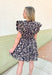 Around Downtown Floral Dress, black, tan and cream floral ruffle sleeve dress with ruffle tiering and cinching at the waist