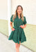 Autumn Charm Dress in Forest, forest green puff sleeve & tiered dress with v-neck, tie belt detail and pockets 