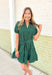  Autumn Charm Dress in Forest, forest green puff sleeve & tiered dress with v-neck, tie belt detail and pockets 