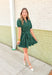 Autumn Charm Dress in Forest, forest green puff sleeve & tiered dress with v-neck, tie belt detail and pockets 