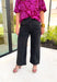 Bridget Wide Leg Pants in Black, Black wide leg pant with braided detail on the waist, large pockets, and seam down the front, side and back of the leg