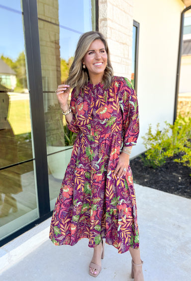 Brighten My Day Floral Midi Dress - Groovy's