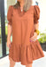 Caught Crushing Dress in Caramel, puff sleeve dress with smocked v-neck line and smocking on the hem of the sleeve, tier detail on the bottom hem of the dress 