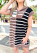 Coffee In The Morning Dress, cap sleeve knit mini dress with quarter zip detail, horizontal stripe color block pattern in the colors brown, black, and off white