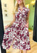 Dreamy Date Floral Dress, maroon, cream, and charcoal sleeveless floral zip up midi dress with v-neckline and pockets