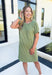 Feelings For You Dress in Army Green, short sleeve textured dress with front pocket