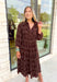 Giving Grace Midi Dress in Brown, chocolate brown midi dress with lace polka-dots on the whole dress, long sleeves, and a v-neck