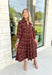 Giving Grace Midi Dress in Brown, chocolate brown midi dress with lace polka-dots on the whole dress, long sleeves, and a v-neck