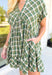 Harvest Cheer Dress, short sleeve v-neck plaid dress in shaded of green, one tier on the bottom of the dress