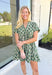 Harvest Cheer Dress, short sleeve v-neck plaid dress in shaded of green, one tier on the bottom of the dress