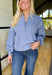 Kelsea Quarter Zip Pullover in Chambray, light blue quarter zip pullover in a scuba material 