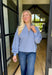 Kelsea Quarter Zip Pullover in Chambray, light blue quarter zip pullover in a scuba material 