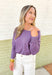 Lilly Sweater by Dreamers in Acai, washed purple soft knit sweater with wide neck line and ribbed detail on the wrists and hem 