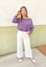 Lilly Sweater by Dreamers in Acai, washed purple soft knit sweater with wide neck line and ribbed detail on the wrists and hem 