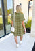 Living In The Moment Dress in Olive, short sleeve v-neck tiered dress in olive green with mesh circle peek-a-boo details across the whole dress