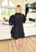 Make It Count Dress, black babydoll mini dress with lace sleeves and chest, quarter button down detail as well as a collar 