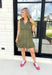 New Chapter Dress in Olive, sleeveless full zip olive green "athletic dress", tiered, large pockets, with ribbing details on the neckline and sides