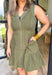 New Chapter Dress in Olive, sleeveless full zip olive green "athletic dress", tiered, large pockets, with ribbing details on the neckline and sides