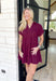 Nikoleta Linen Shirtdress in Merlot, short sleeve soft v-neck dress with tiering and frayed hem