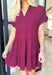 Nikoleta Linen Shirtdress in Merlot, short sleeve soft v-neck dress with tiering and frayed hem