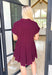 Nikoleta Linen Shirtdress in Merlot, short sleeve soft v-neck dress with tiering and frayed hem