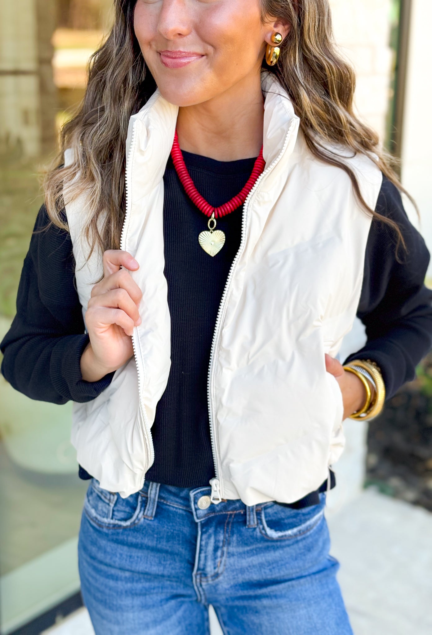 Raven Puffer Vest in Ivory