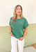 Rylee Top by Dreamers in Hunter Green, short sleeve knit top in a cool tone green  