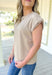 Sign Me Up Top in Taupe, tan cap sleeve top with braided hemming on the sleeves