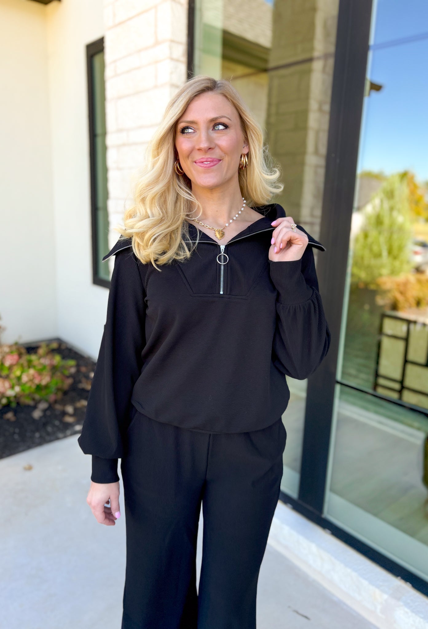 Simply Cozy Quarter Zip Pullover in Black