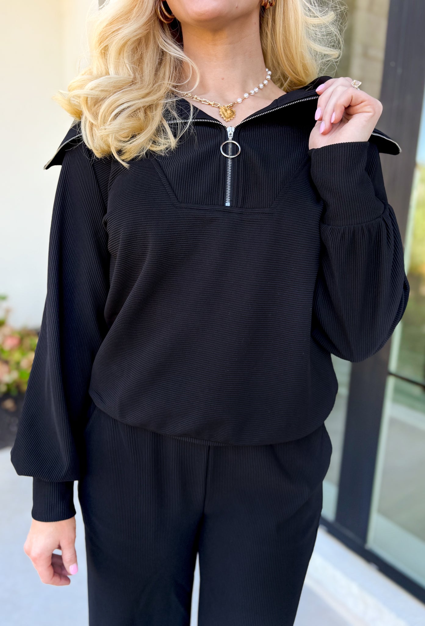 Simply Cozy Quarter Zip Pullover in Black