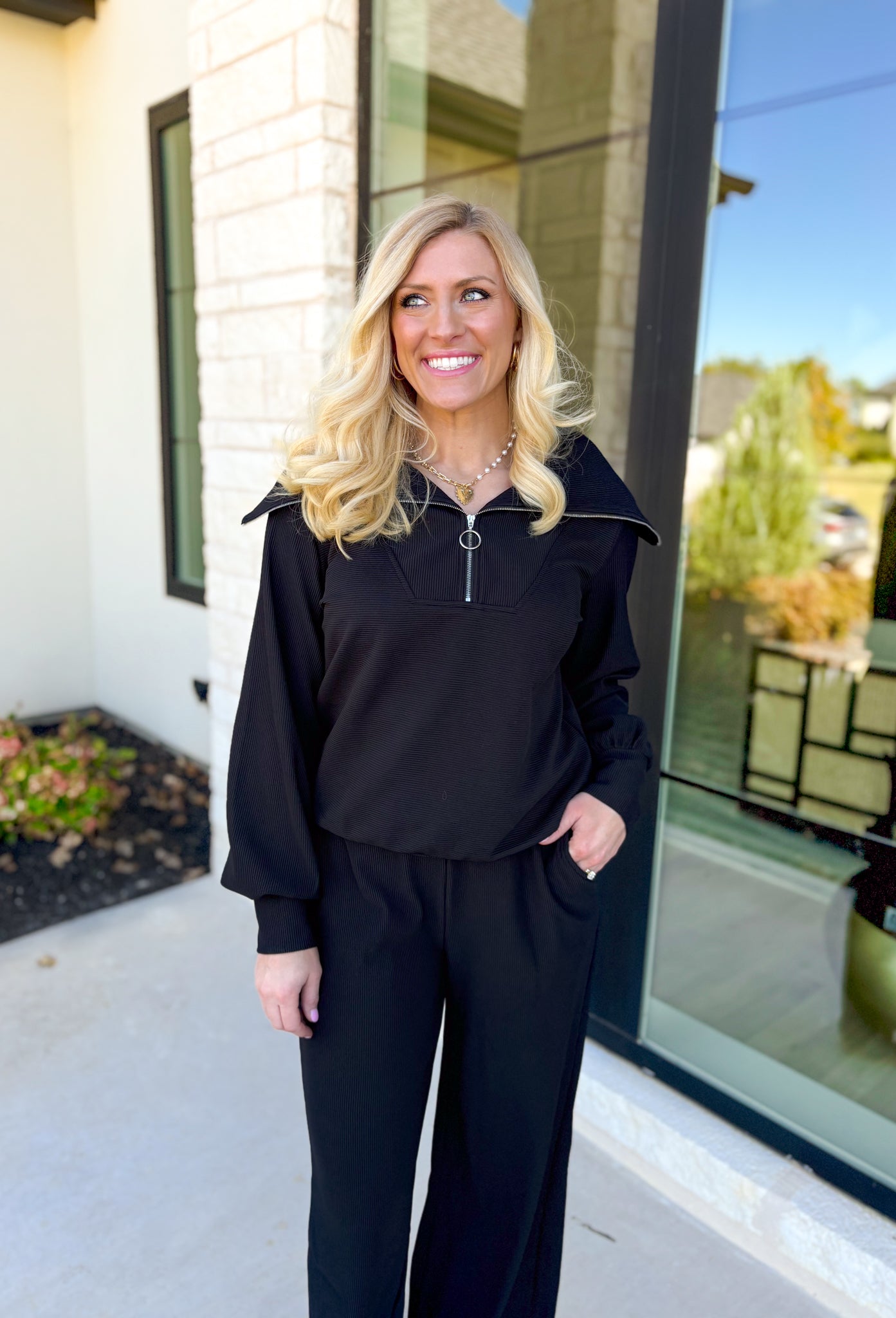 Simply Cozy Quarter Zip Pullover in Black