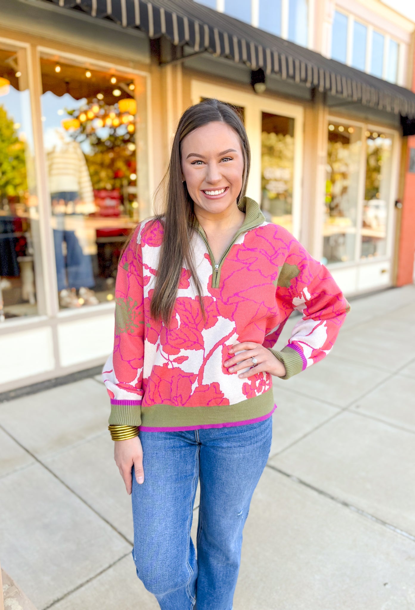 Sweet Gesture Floral Quarter Zip Pullover