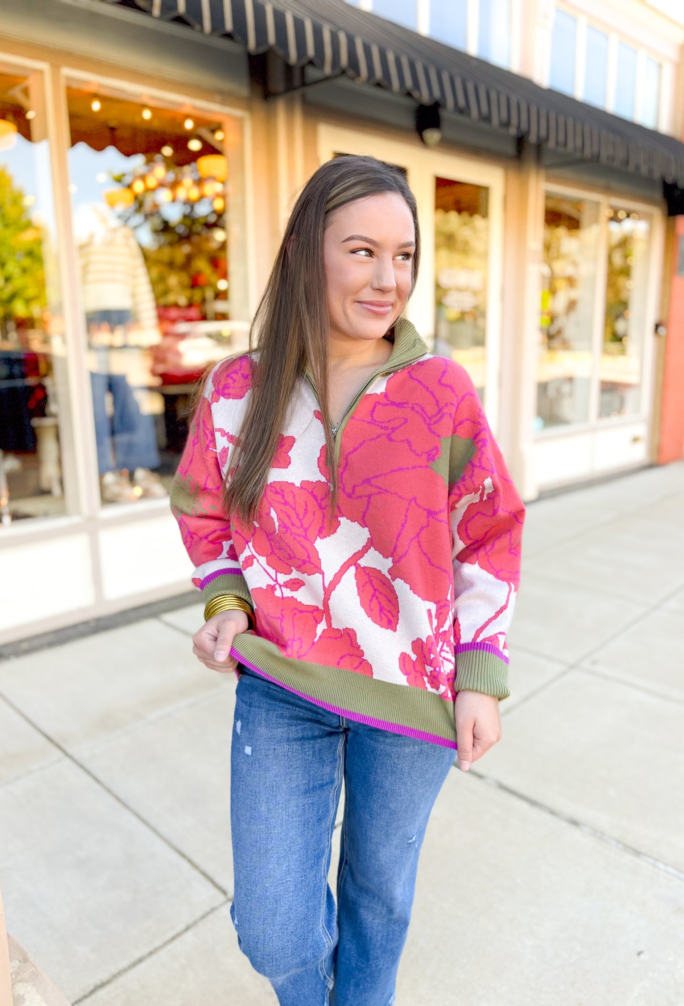 Sweet Gesture Floral Quarter Zip Pullover