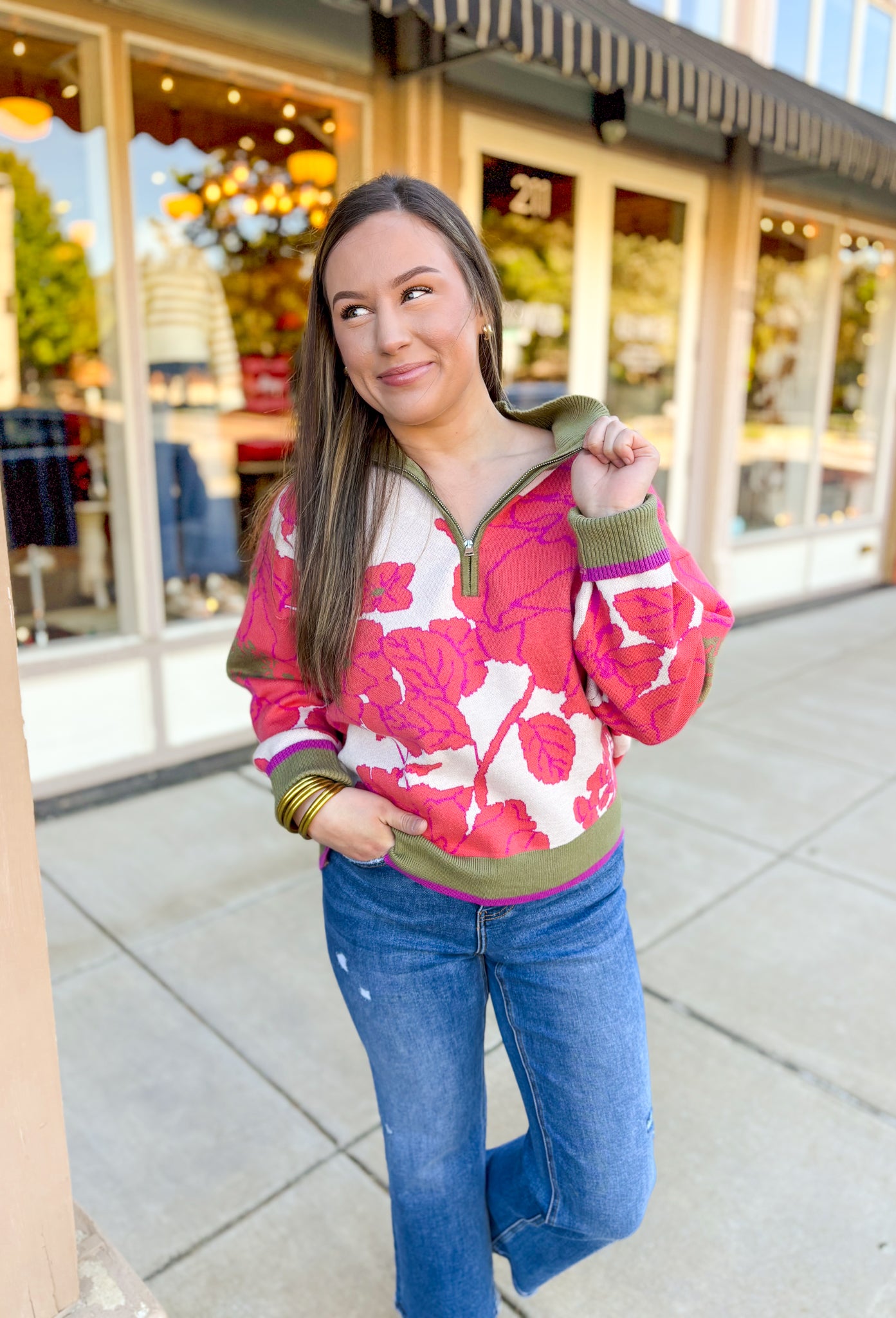 Sweet Gesture Floral Quarter Zip Pullover