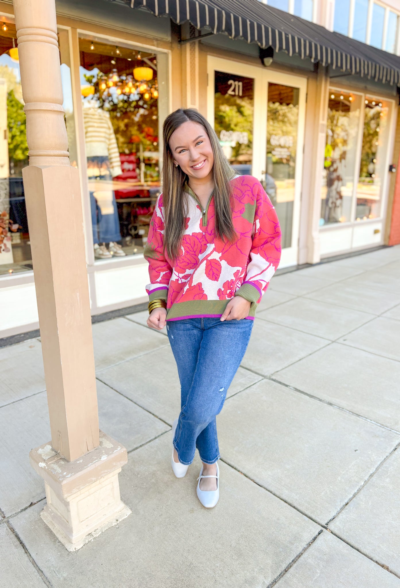 Sweet Gesture Floral Quarter Zip Pullover