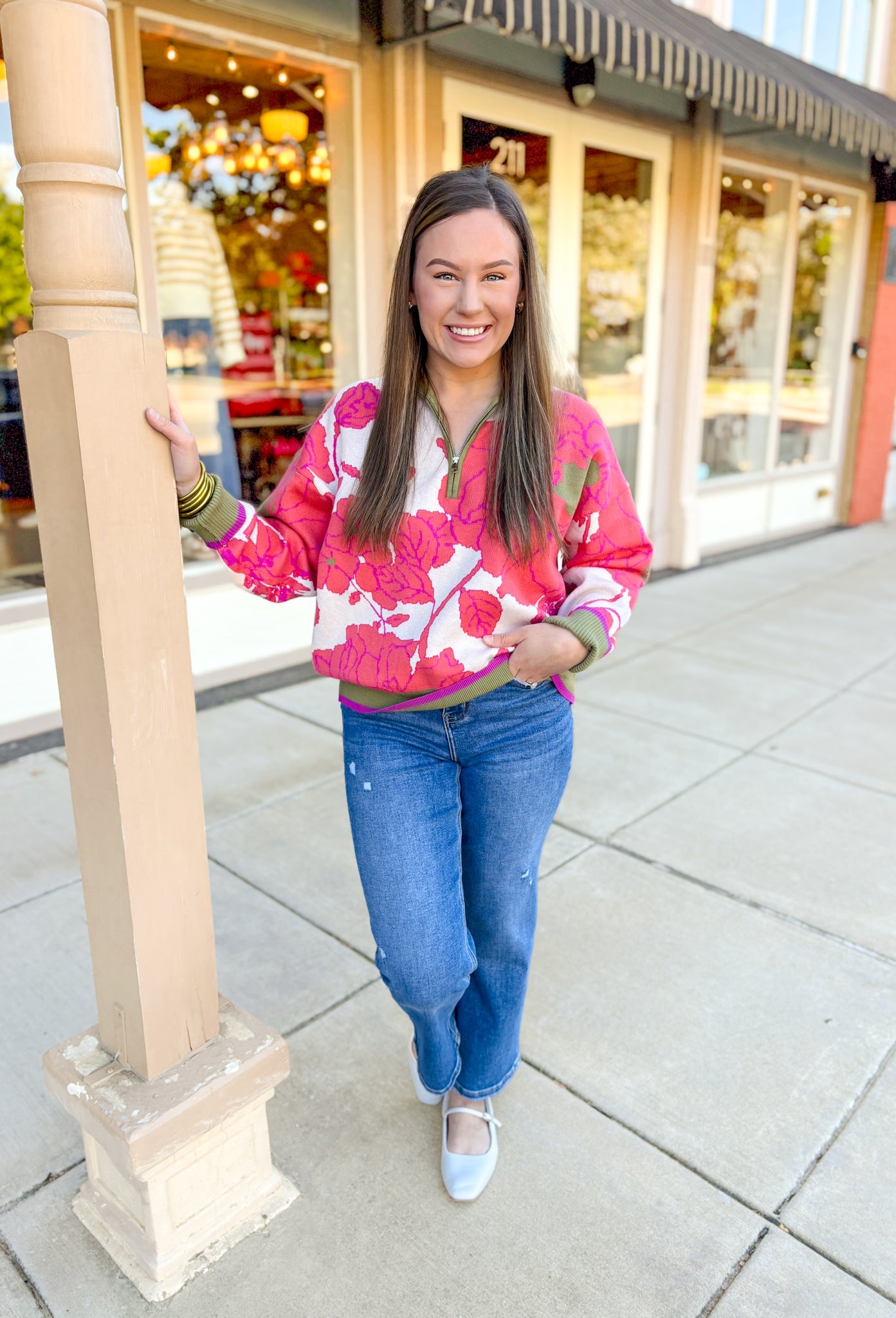 Sweet Gesture Floral Quarter Zip Pullover